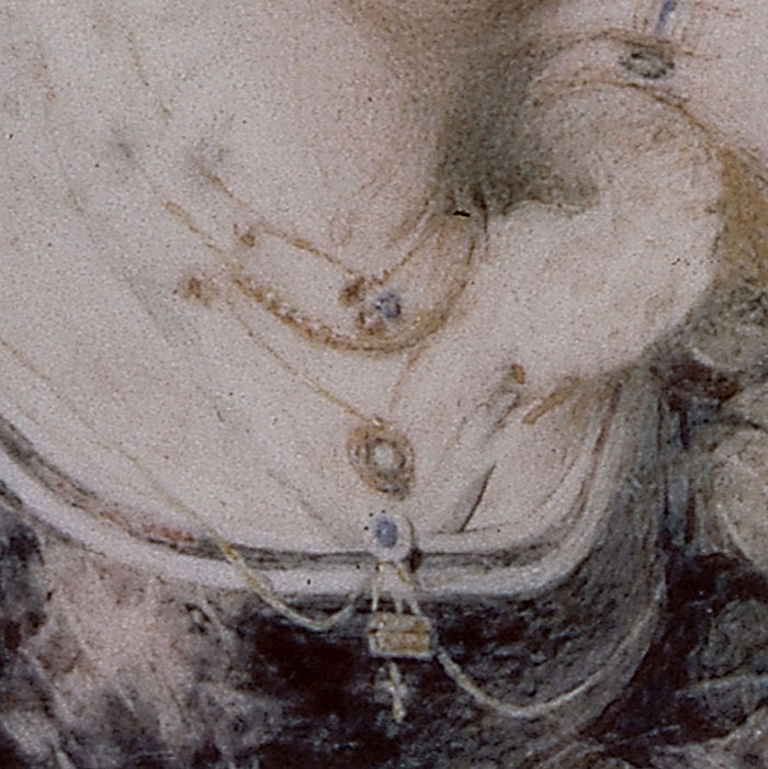 Portrait d’une jeune femme coiffée d’un chapeau blanc, détail